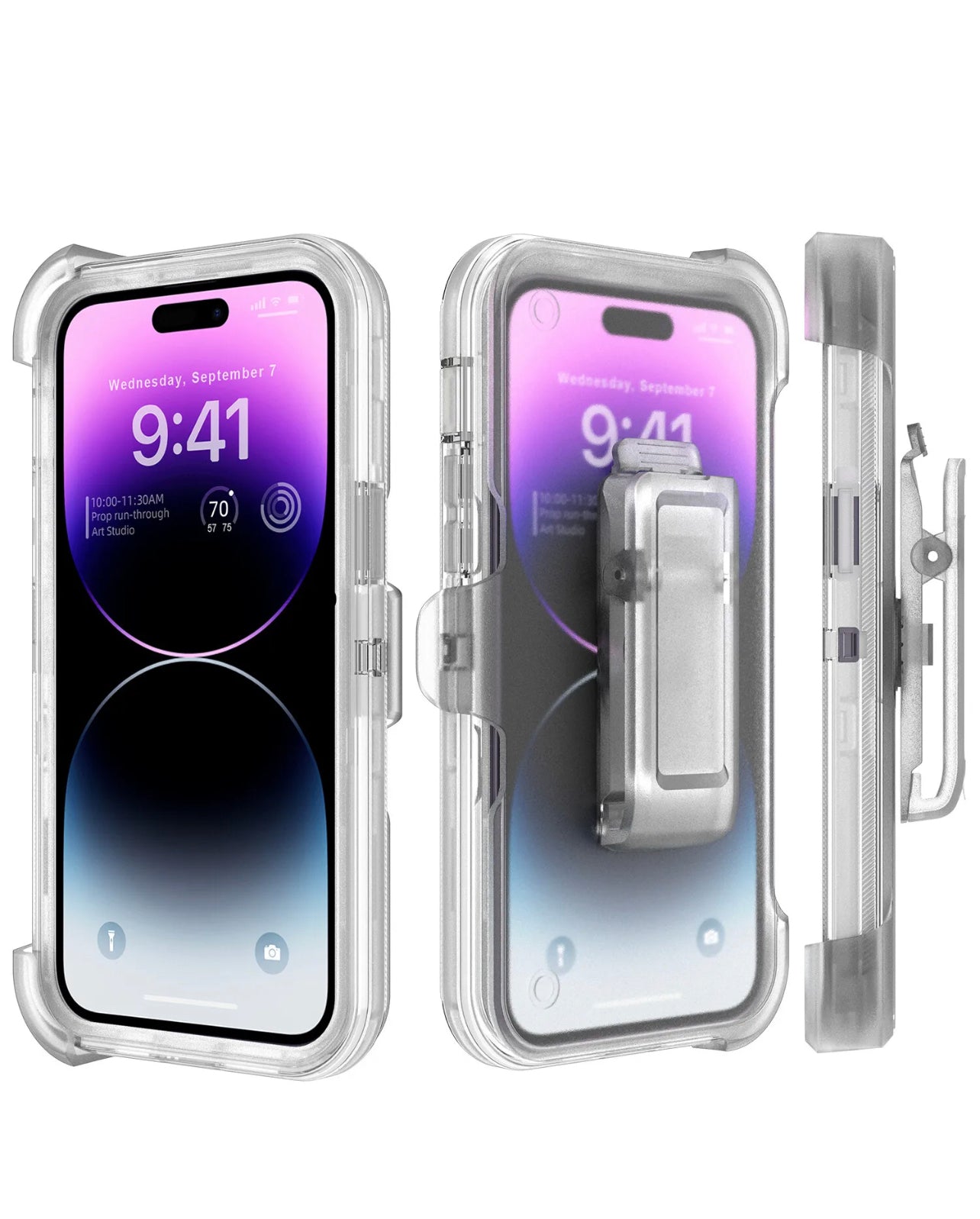 iPhone 15 (6.1) Clear Heavy Duty Case W/ Belt Clip