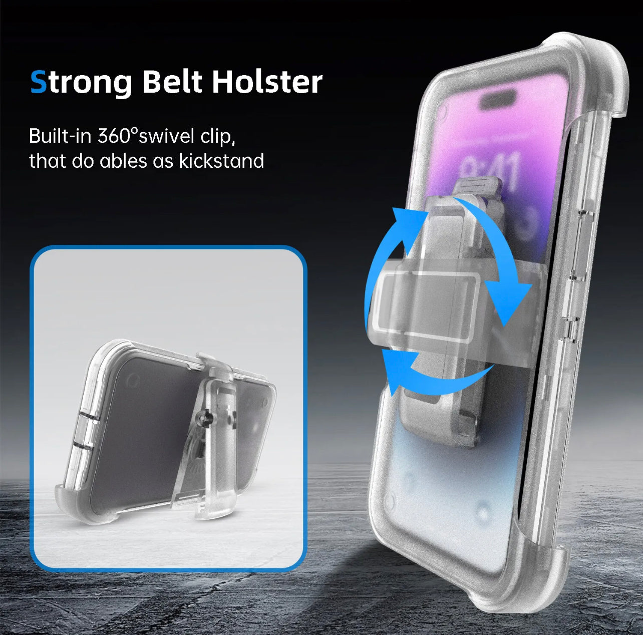 iPhone 15 (6.1) Clear Heavy Duty Case W/ Belt Clip