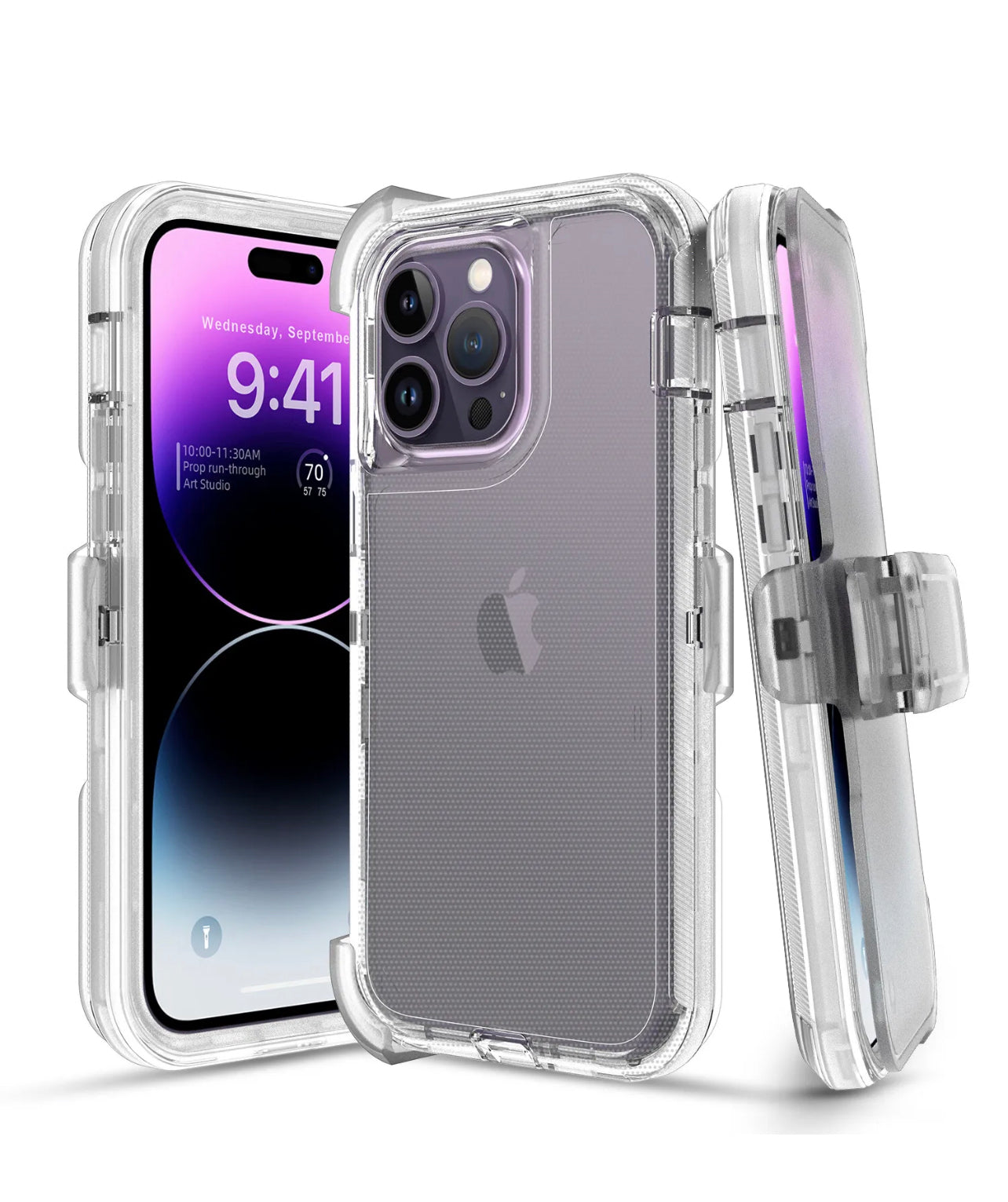 iPhone 15 (6.1) Clear Heavy Duty Case W/ Belt Clip