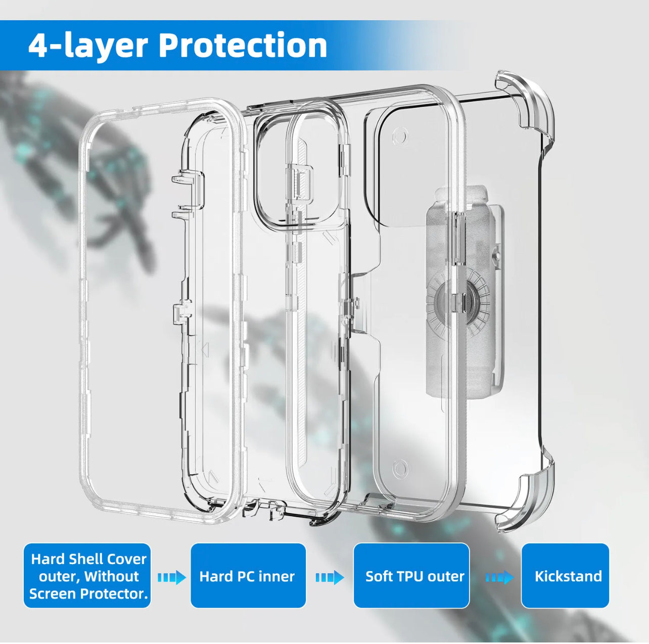 iPhone 15 (6.1) Clear Heavy Duty Case W/ Belt Clip