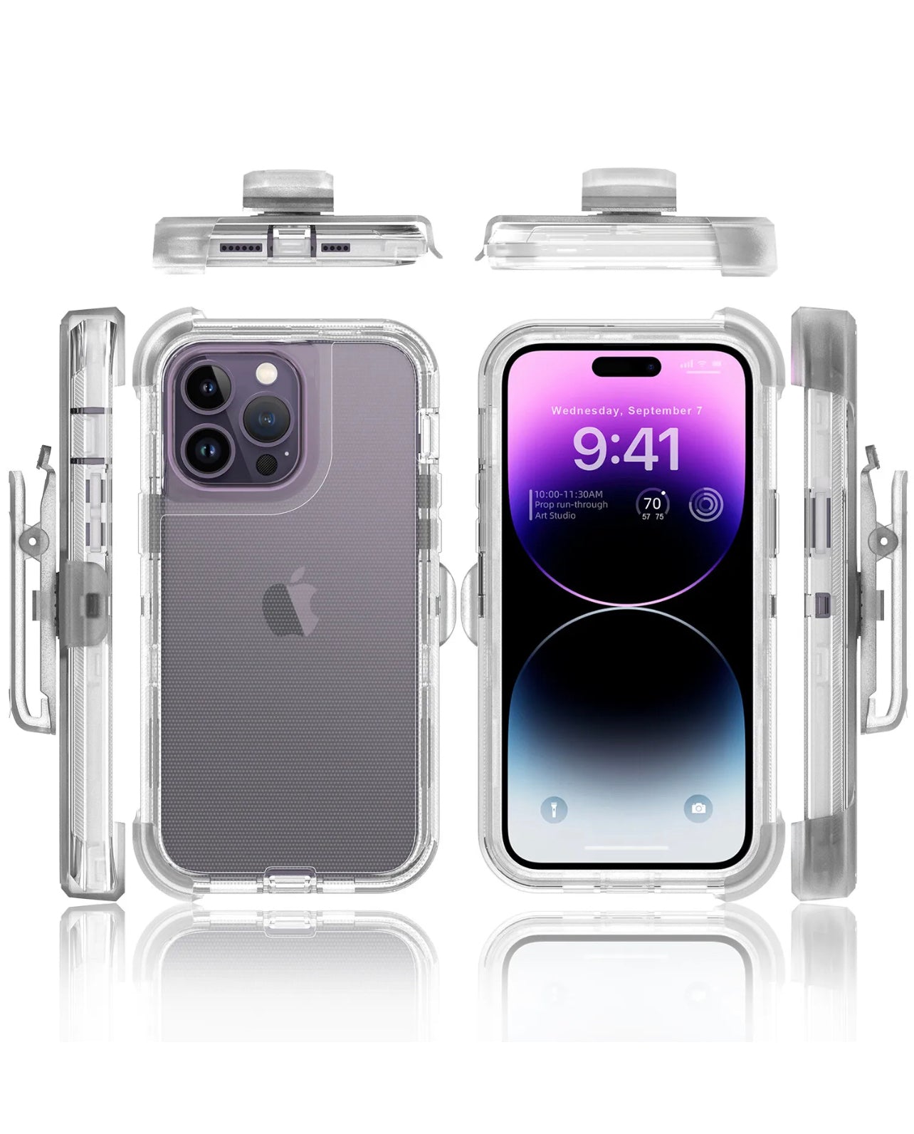 iPhone 15 (6.1) Clear Heavy Duty Case W/ Belt Clip