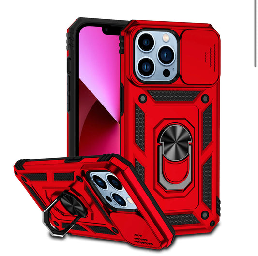 iPhone 14 PRO MAX 6.7" Magnetic  Ring Stand Camera Protective Cover Case - Red