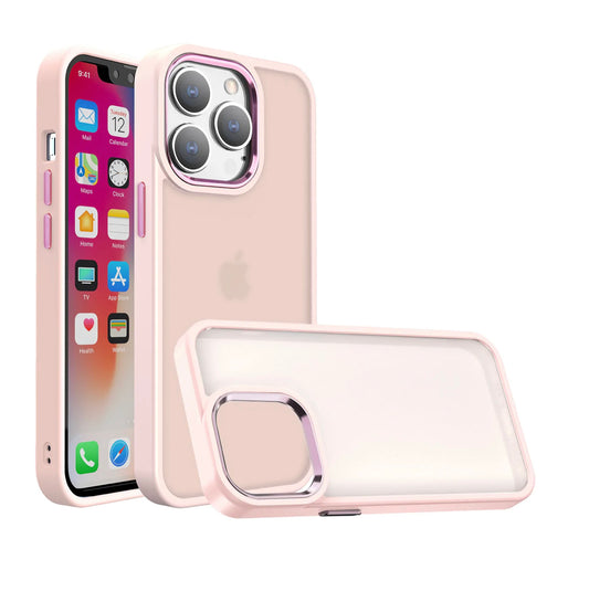 iPhone 14 PRO MAX 6.7" Acrylic Metal Button Hybrid Case Cover