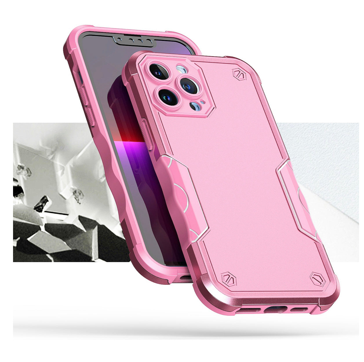 iPhone 14 PRO 6.1" Exquisite Tough Shockproof Hybrid Case Cover - Pink