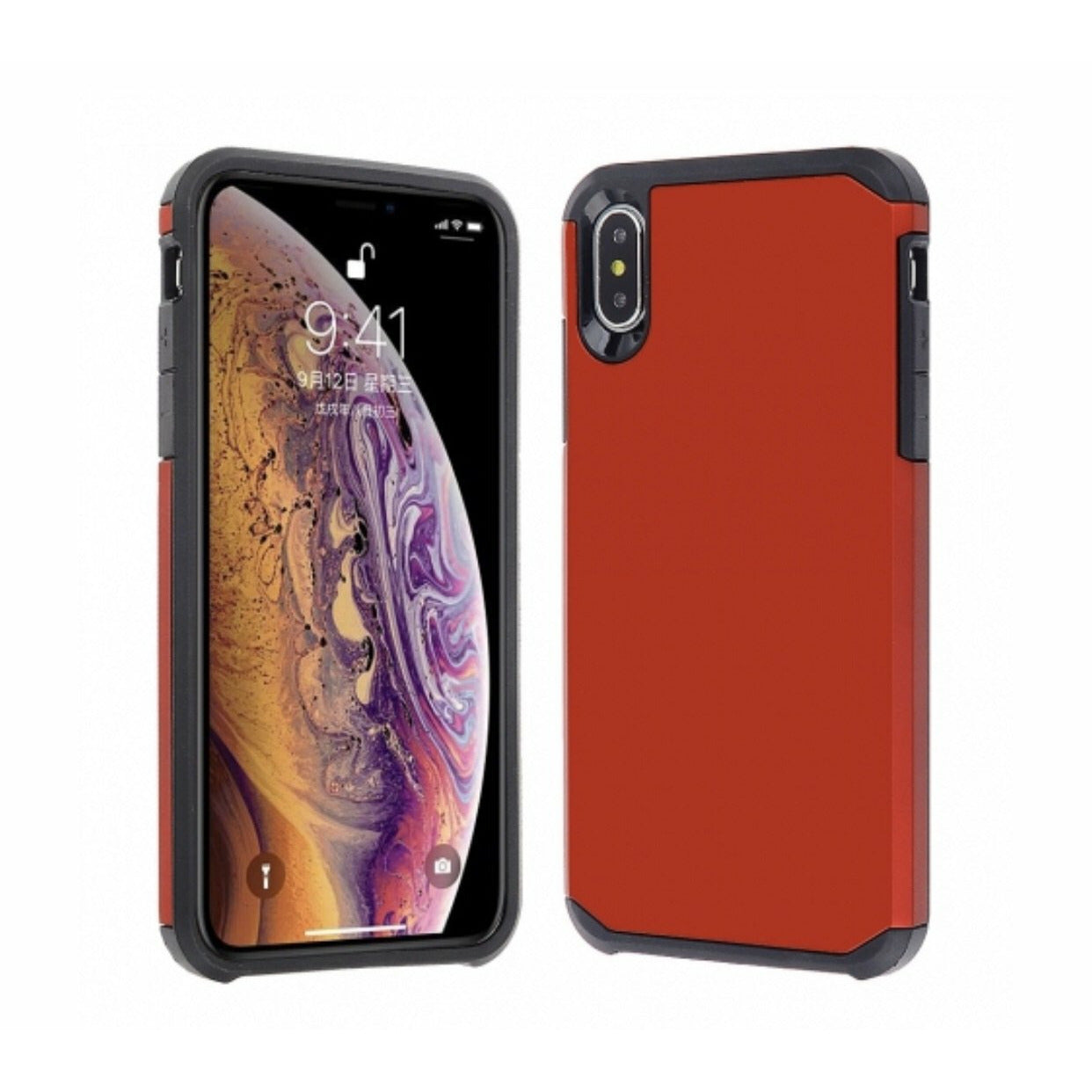 Apple IPhone Xs Max - Solid Red Honey Leather Back Cover on Black TPU Skin