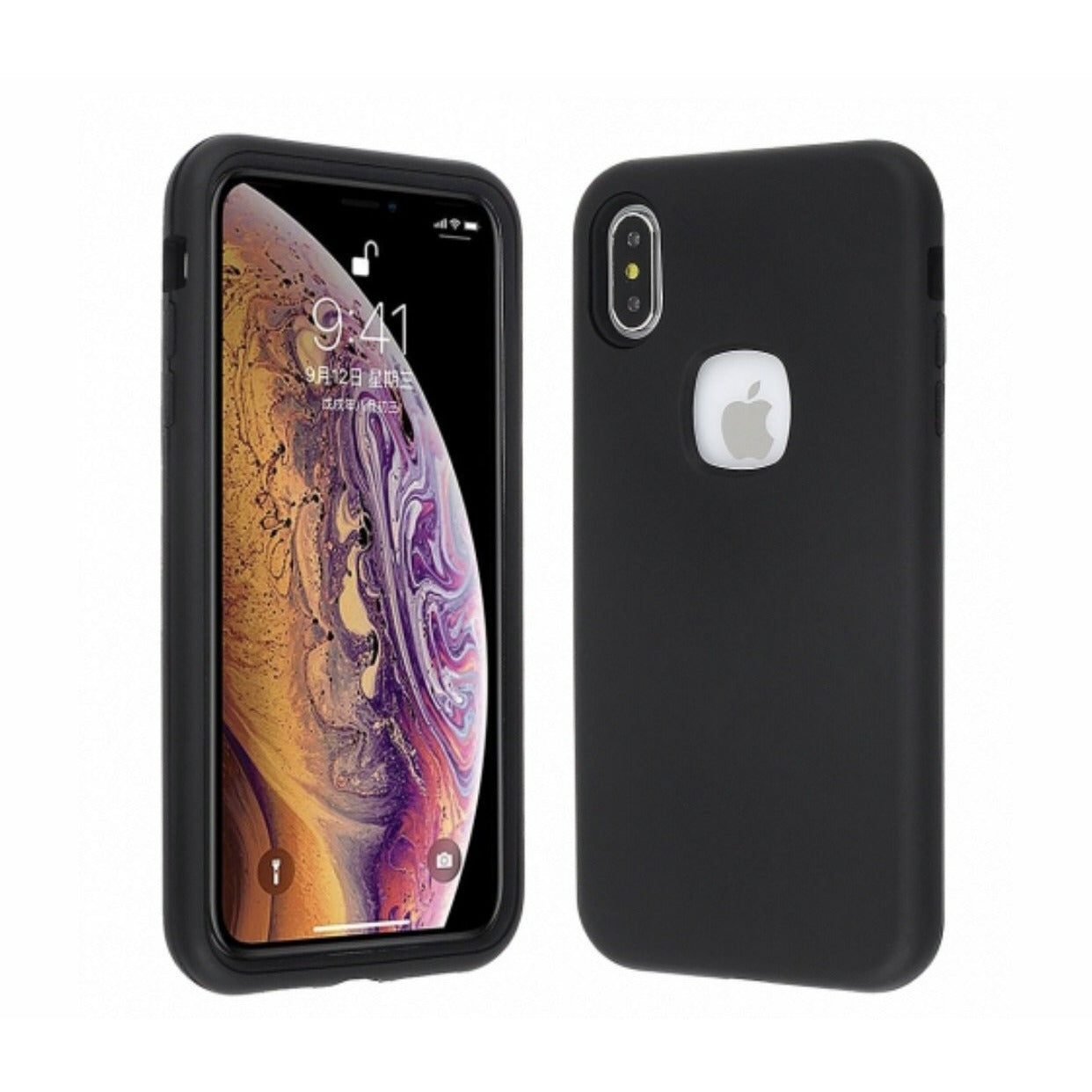 Apple iPhone Xs Max - Black Hard Plastic Cover with Black Soft Silicone Skin